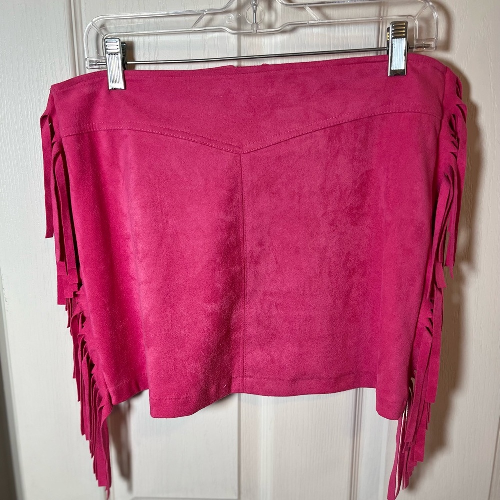 Gianni Bini pink suede fringe skirt